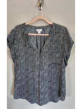 Liz Claiborne Black and White Print Short Sleeve Blouse Size XL